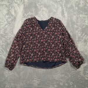 Faherty Sage Wood Top Small Floral Silk Blend Metallic Peasant Cottage Stargaze